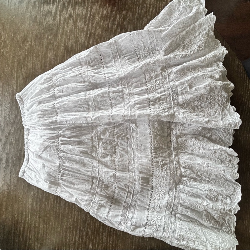 LoveShackFancy White Lace A-Line Skirt